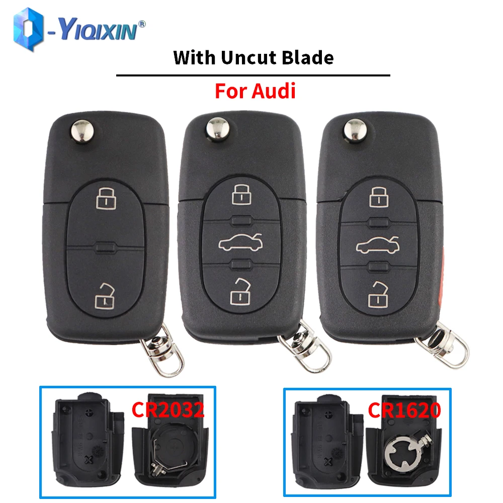 Yiqixin Flip Pieghevole Chiave Auto A Distanza Shell Per Audi A2 A3 A4 A6 A8 Tt B5 Rs4 Quattr Portabatterie Cr2032/Cr1620 Fob Case Cover