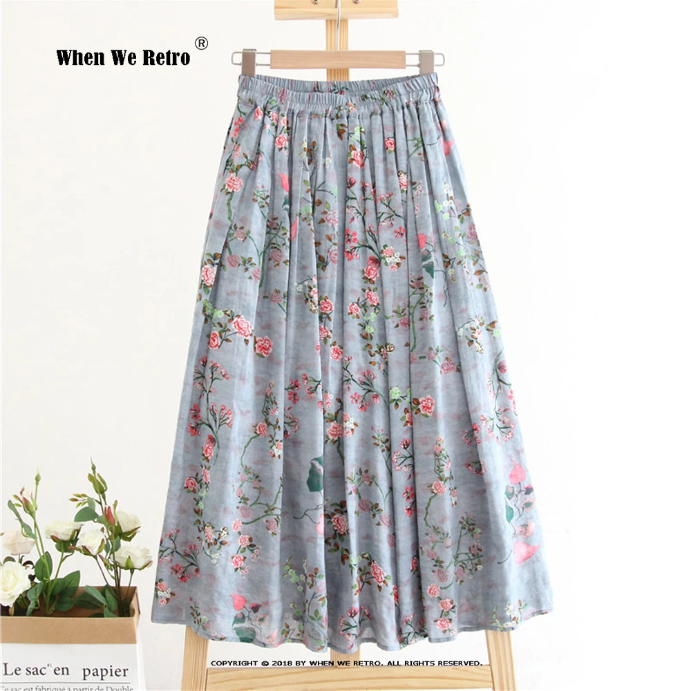 

Юбка-миди Женская трапециевидная с цветочным принтом и поясом на резинке