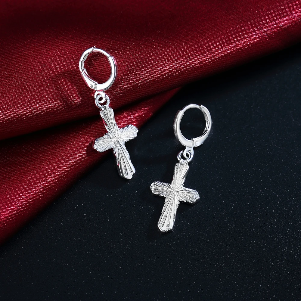 

clearance sales with free shipping 925 Sterling Silver cross Drop Earrings for Women Fine party Jewelry Holiday Gifts