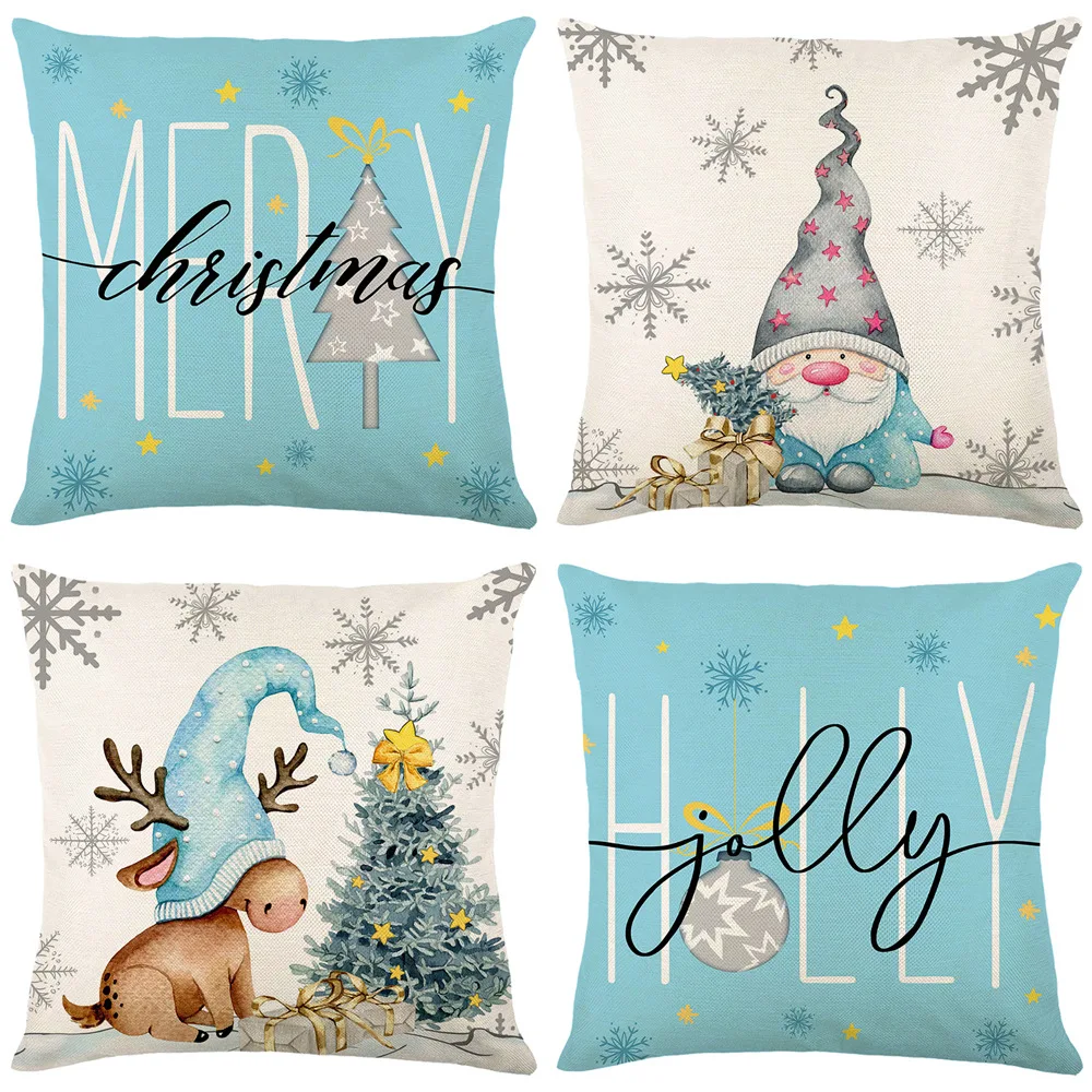 

Winter Holiday Decorative Pillowcase blue Christmas Decoration Snowflake Tree Decoration Seat Cover Suitable for Sofa Porch