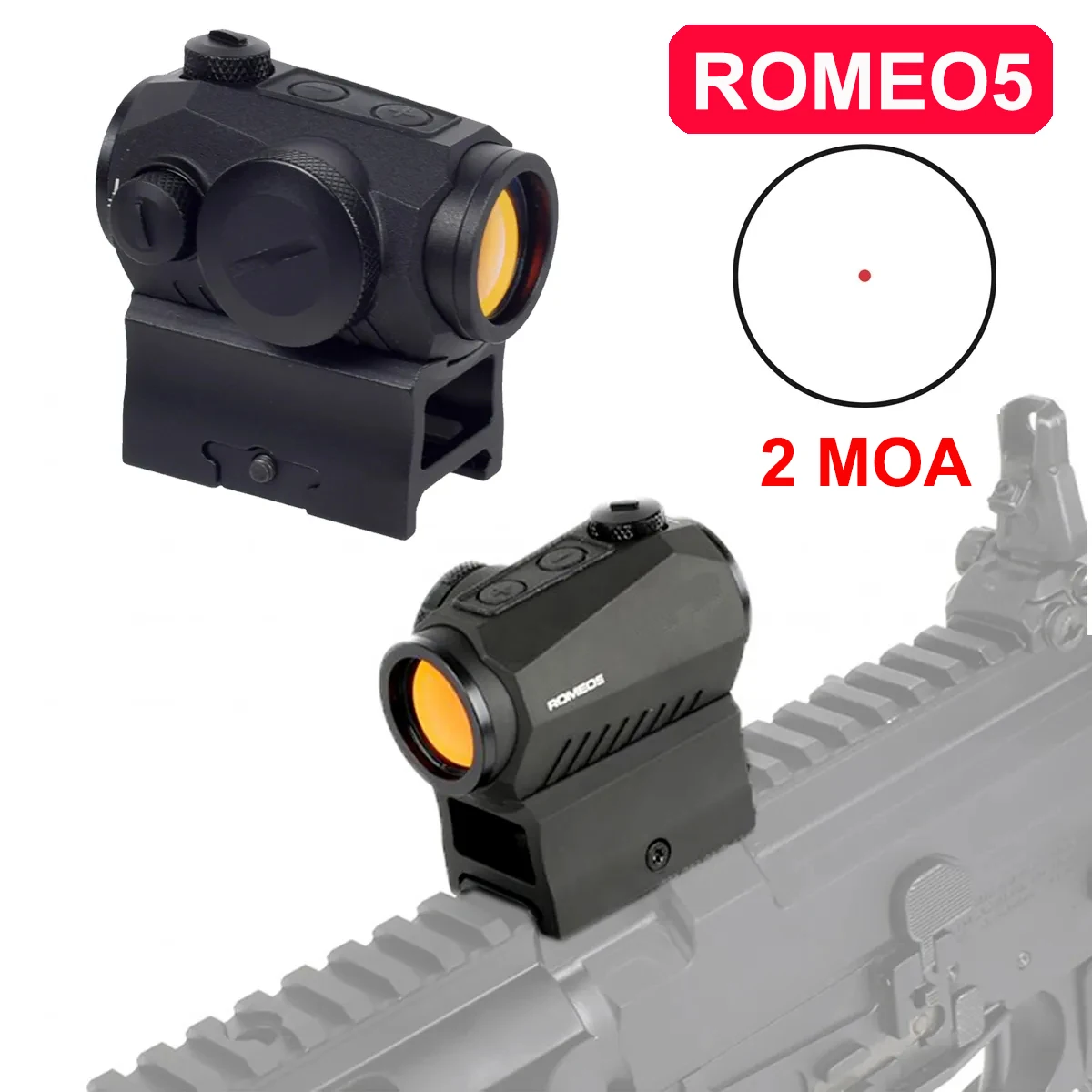 

Tactical ROMEO5 Red Dot Sight 1x20mm Compact 2 MOA Reflex Airsoft Optics Riflescope Riser Mount Fit 20mm Rail Unity Fast Mounts