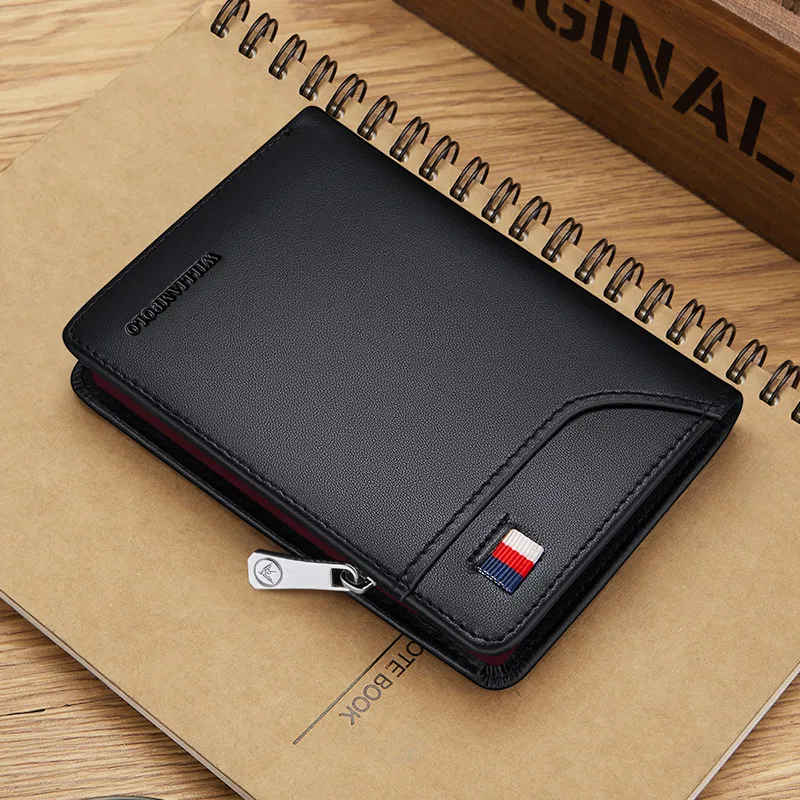 Мужской кошелек из натуральной кожи модный короткий на молнии