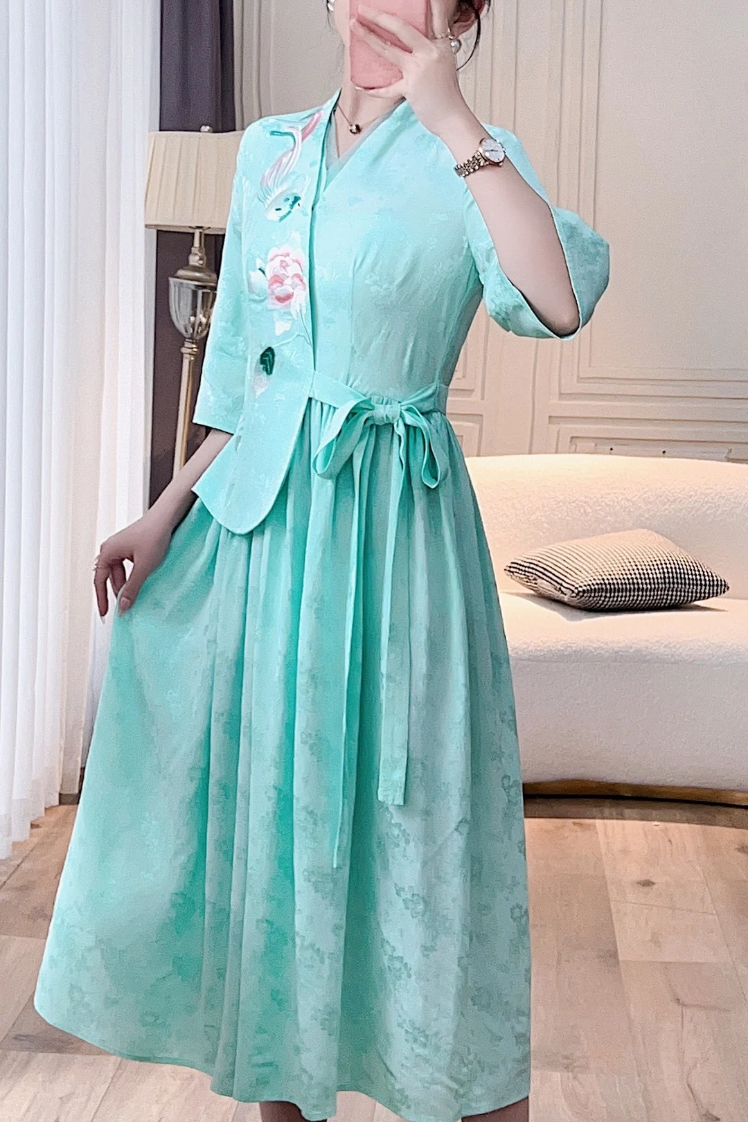 High-end Spring Summer Chinese Style Hanfu Chinese Style Women Elegant Embroidery Lady Loose Belt Dress Female S-XXL
