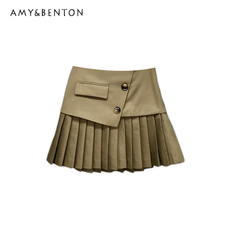 European Station Irregular Design Pleated Skirt Suit Skirt Girl's Trendy 2023 Summer New All-Match A-line Mini Skirt For Women