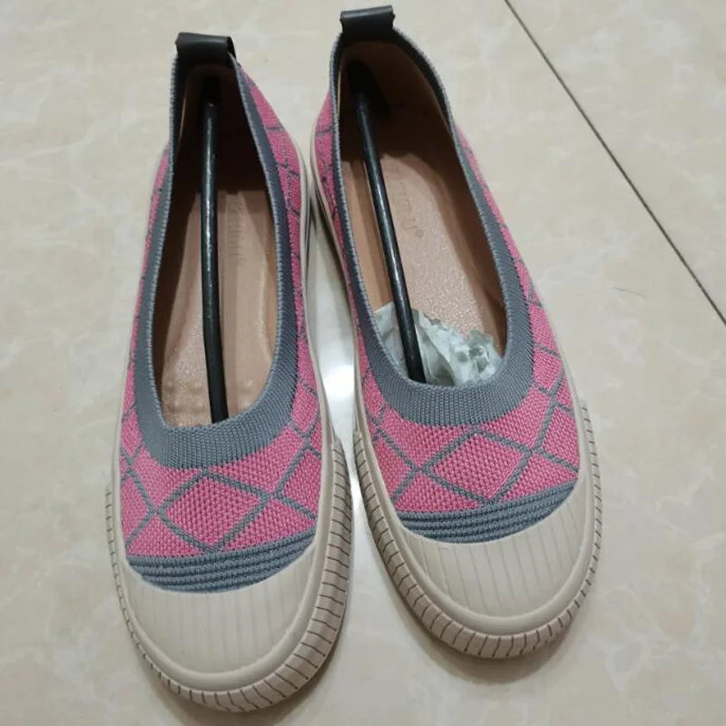 Womens Stretch Knitted Mixed Color Moccasins Breathable Cozy Work Shoes Brief Slip-on Fashion Ladies Flats Light Driving Loafers