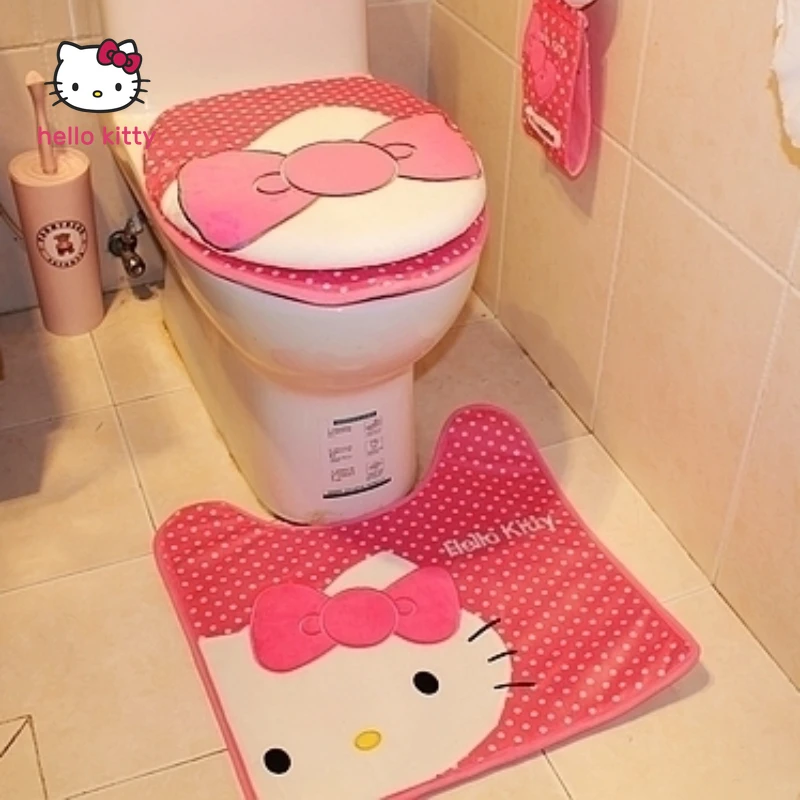 

Hello Kitty Toilet Mat Cartoon Cushion Cute Toilet Three-Piece Set Toilet Seat Cover Household U-Shaped Toilet Seat Cover
