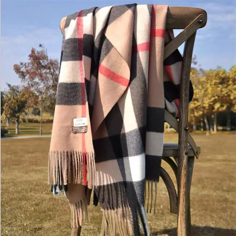 

2023 Pamwallymensa Women's Scarf Winter Luxury Brand Tippet Scarves for Ladies Plaid Shawls Warm British Style Thicken Man