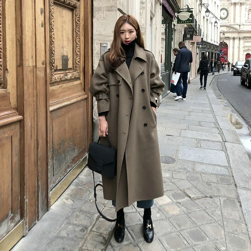 

Женское шерстяное пальто SuperAen, Свободное длинное пальто с подкладкой в стиле ретро, зима 2023