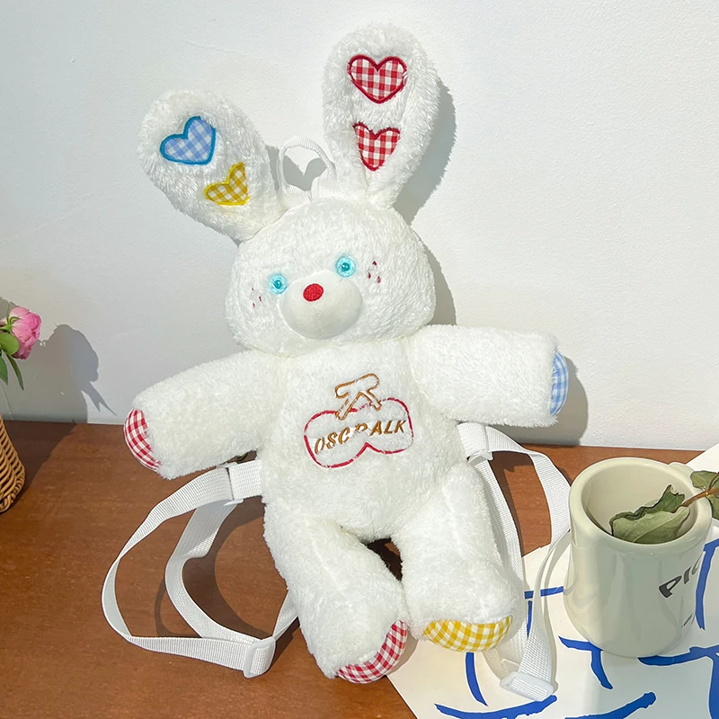 

Cute Cartoon Doll Girls Rabbit Backpack Kawaii Plush Bunny Y2k Women's Shoulder Bags Furry Schoolbag Knapsack Handbags Kids Gift