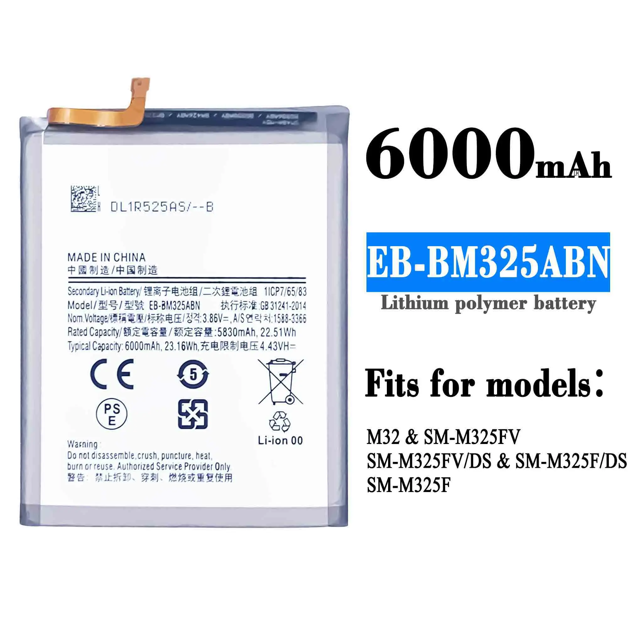 New Battery 6000mAh/23.16Wh EB-BM325ABN Battery For Samsung Galaxy EB-BM325ABN Mobile Phone Batteries