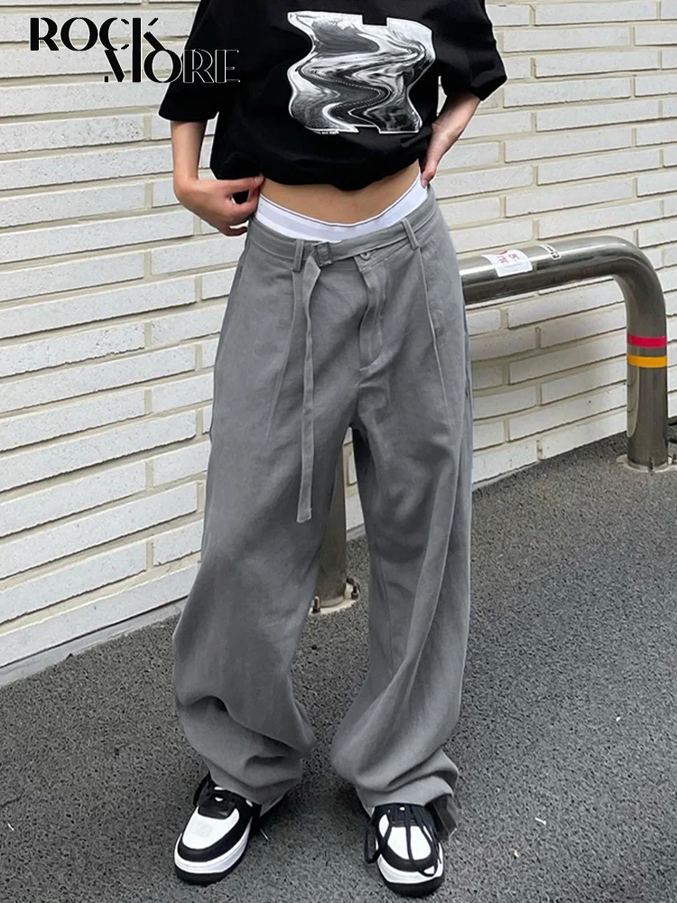 

Rockmore Harajuku Большие широкие брюки однотонные повседневные мешковатые женские брюки Y2K уличные свободные спортивные штаны корейская мода