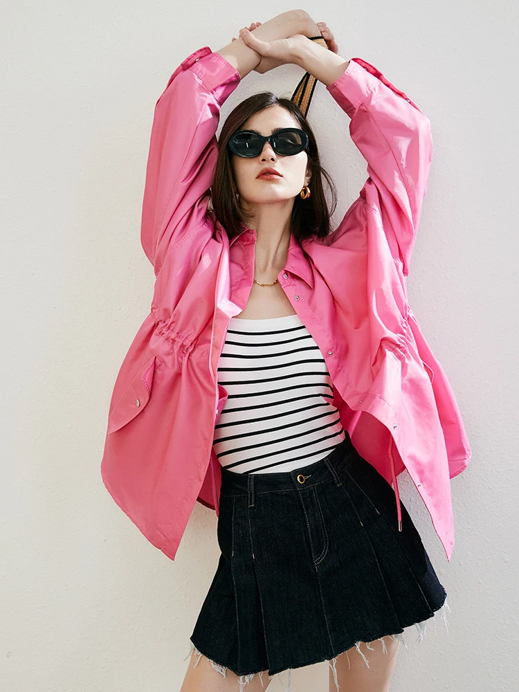 

EOSPink Winderbreaker Jacket Drawstring Waist Rain Women Trench Coat