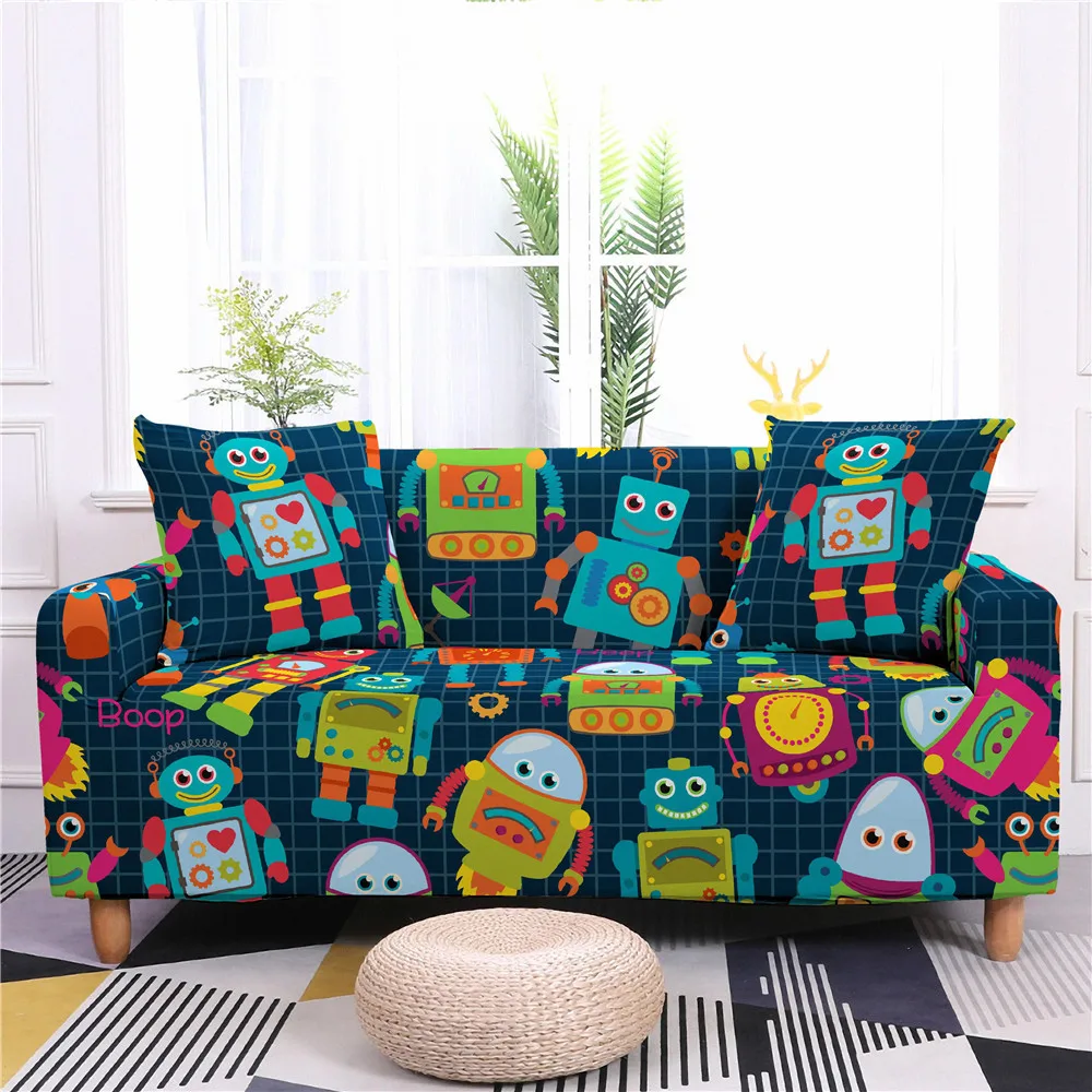 

Cartoon Robot Pattern Sofa Cover Elastic Spandex Sofa Covers for Living Room All Inclusive Home Sectional Sofa Cushion Cover