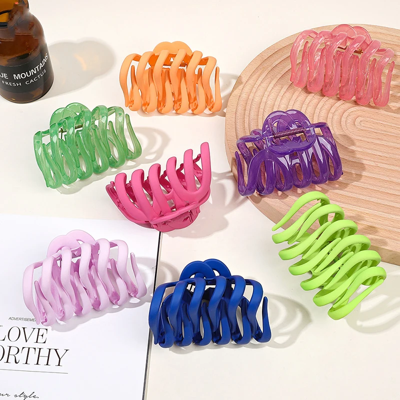 

Женская заколка-пряжка для волос, однотонная пластиковая заколка-пряжка для конского хвоста, аксессуар для волос неправильной формы