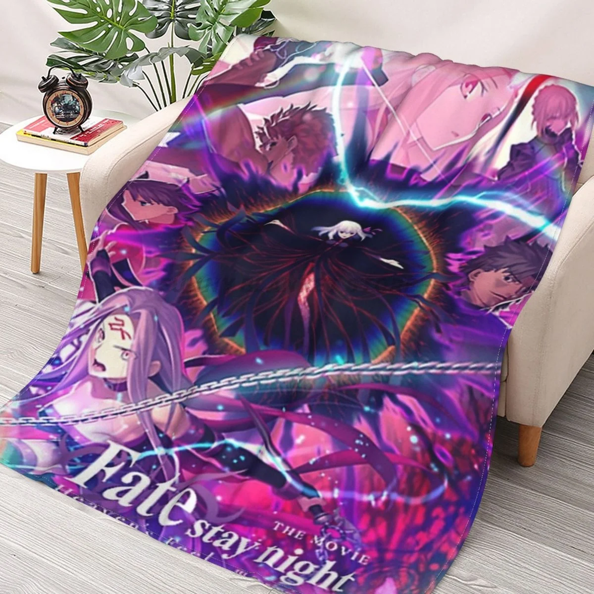 

Fatestay Night Heavens Feel III. Spring Song Throws Blankets Collage Flannel Ultra-Soft Warm picnic blanket bedspread on the bed