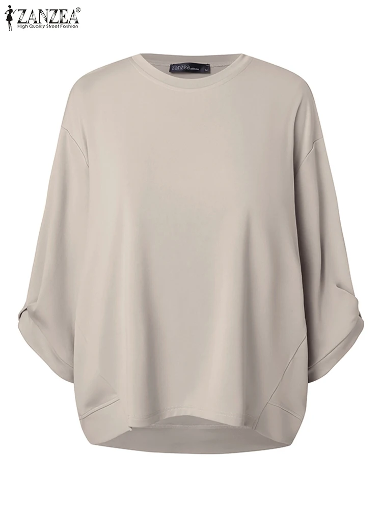 Повседневные свободные базовые топы ZANZEA Женская однотонная блузка модная туника