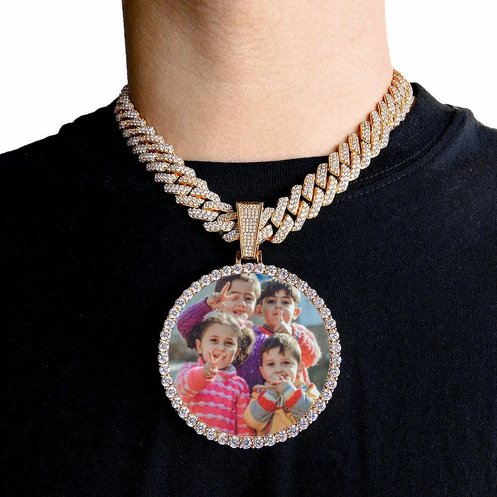 Custom Made Big Photo Medallions 18k Gold Necklace Pendant Iced Out Cuban Men Hip Hop Picture Jewelry Gift Can Free Custom Logo