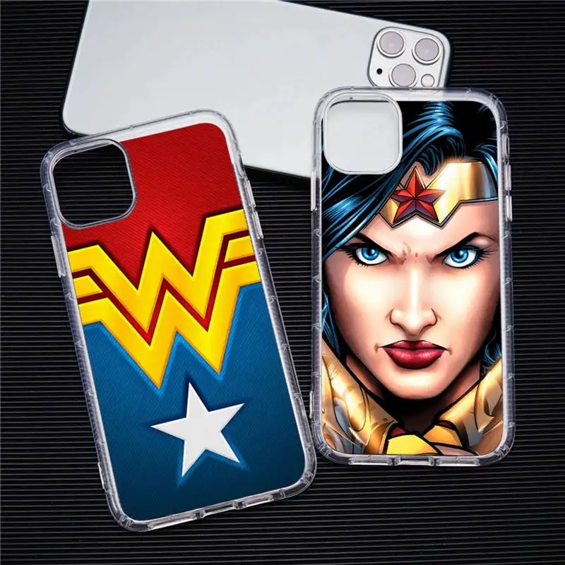

DC Heroes Wonder Woman Phone Case For iphone 13 12 11 Pro Max Mini XS 8 7 Plus X SE 2020 XR Transparent Soft Cover