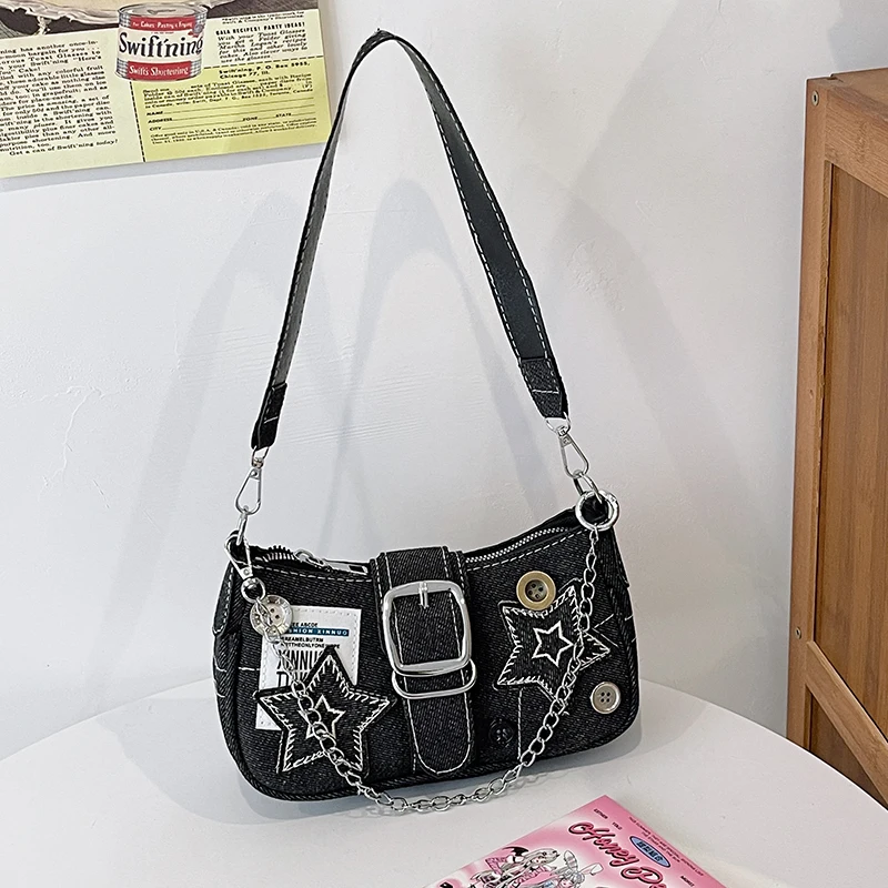 Y2k Модная Джинсовая Сумка На Плечо Для Женщин С Одним Ремешком В Стиле Панк