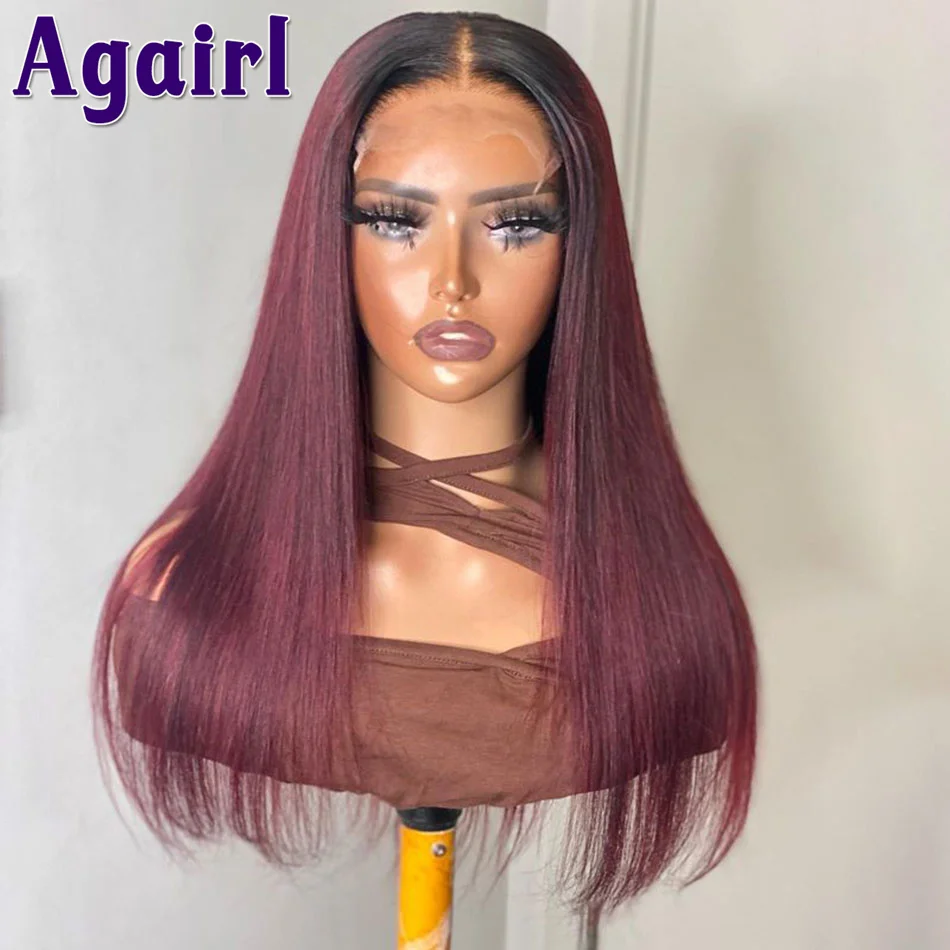 

Ombre Dark Red 99J 13X6 Bone Straight Human Hair Wigs Peruvian 4x6 Lace Closure Wig Pre Plucked Glueless 13x4 Lace Frontal Wigs