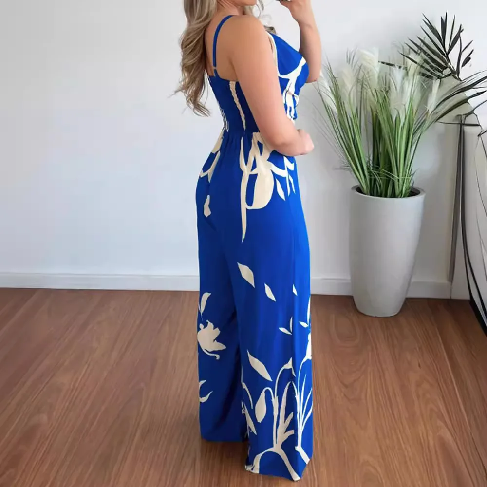 Комбинезон женский с тропическим принтом пикантный свободный брючный костюм