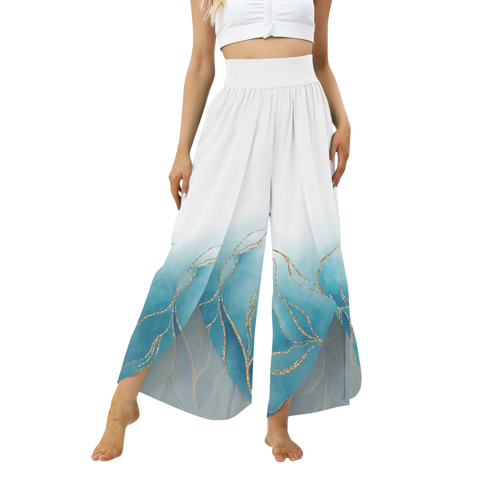 

Женские свободные брюки с завышенной талией, элегантные уличные однотонные брюки с широкими штанинами и принтом, весна-лето 2023