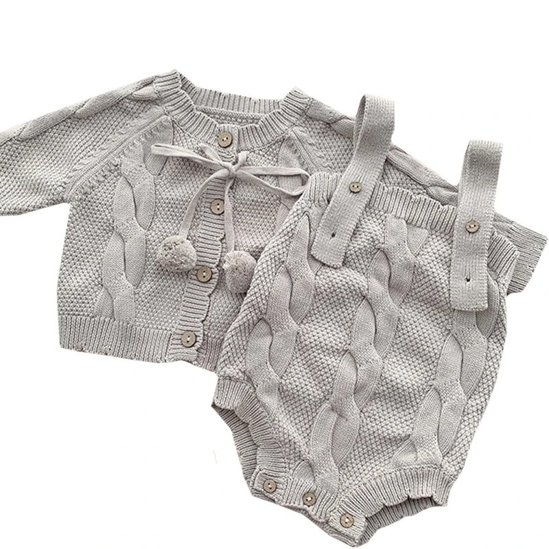 

Вязаный костюм для маленьких девочек, зимняя детская одежда для новорожденных, вязаный кардиган + комбинезон, комплект из 2 предметов, детская одежда, свитер, костюмы