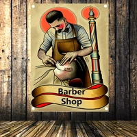 shaving barber hair salon tattoo poster four hole banner flag tapestry wall hanging canvas print art barber shop decoration