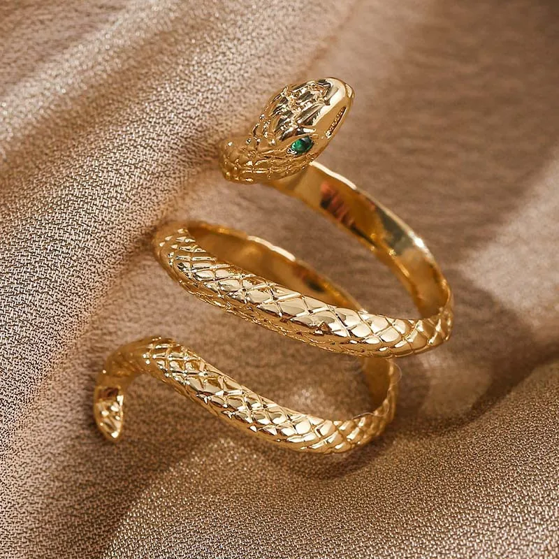 

Retro Punk Goth Snake Ring Gold Color Opening Adjustable Cobra Rings Gothic Accessories Wholesale Items for Business Gifts