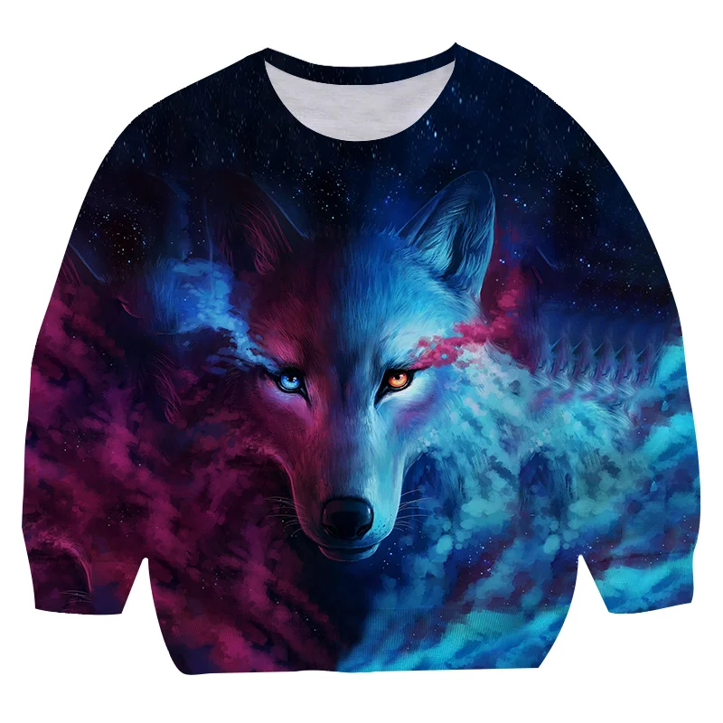 

1-14 Years Children Wolf Pullover Print Sweatshirts Animals Cartoon Wolf Tops Baby Cotton O-neck Long Sleeve Harajuku Sweatshirt
