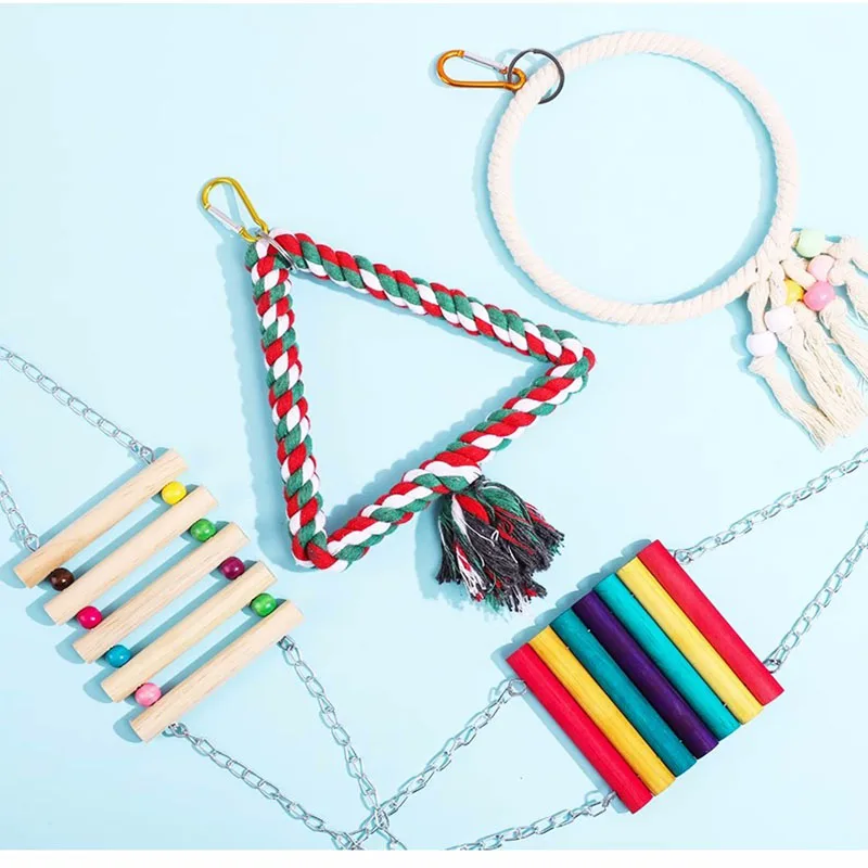 

Pet Bird Parrot Toy Cotton Rope Ring Swing Ring Climbing Ladder Hanging Cage Swing Rope Ring Stand Climbing Bird Supplies