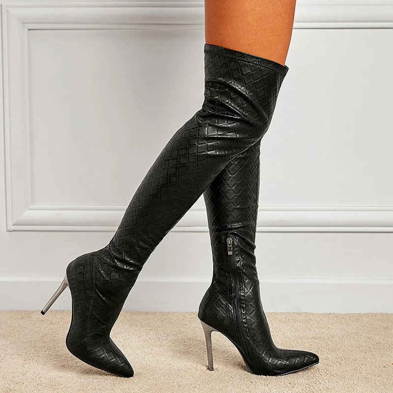 

Women's Shoes Women Thin Heel Over The Knee Boots Female Zip Sexy Black Long Boots Ladies Pointed Toe Party Boots 2022 NEW
