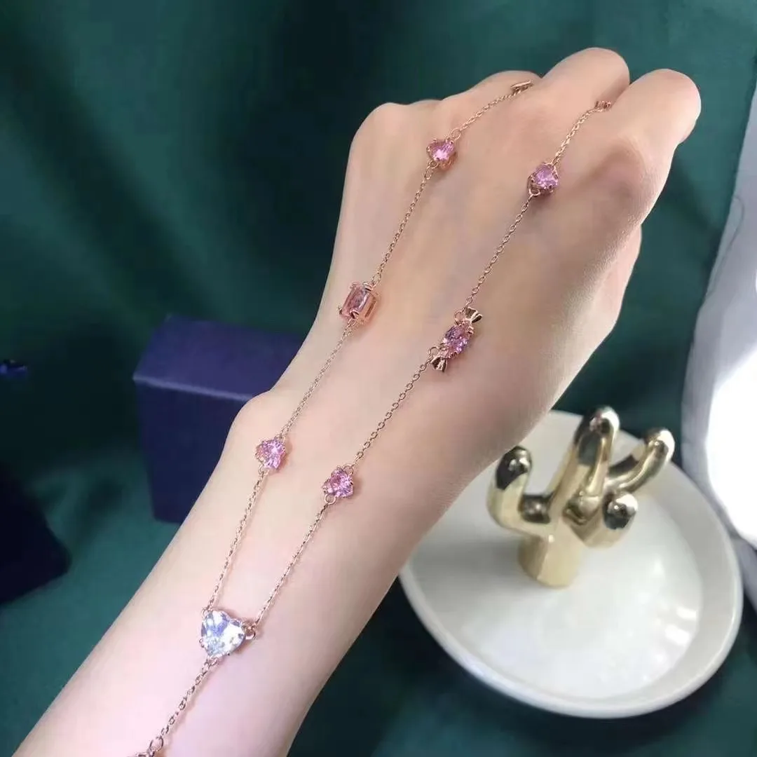Swa 2023 Original Fine Jewelry Sets Charms GEMA Crystal Candy Heart Earring Necklace Bracelet Rings Romantic Gifts for Women
