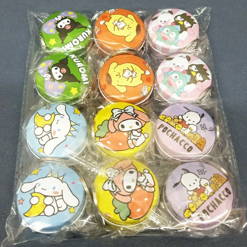 12 шт. Sanrio Kuromi Cinnamoroll мультяшная круглая коробка для хранения Брелок Подвеска