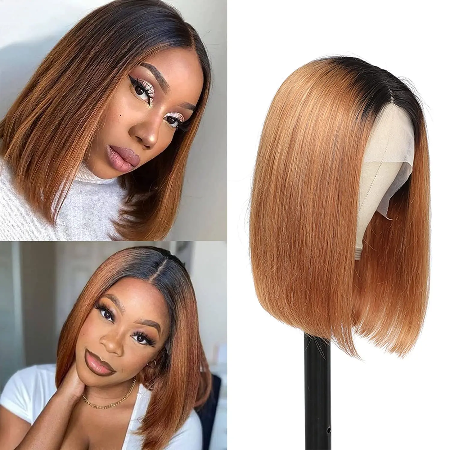 

Brown Ombre Wig Short Bob Wig Human Hair Ombre 13x5x1 Lace Front Wig With Baby Hair Human Hair Wigs For Black Women