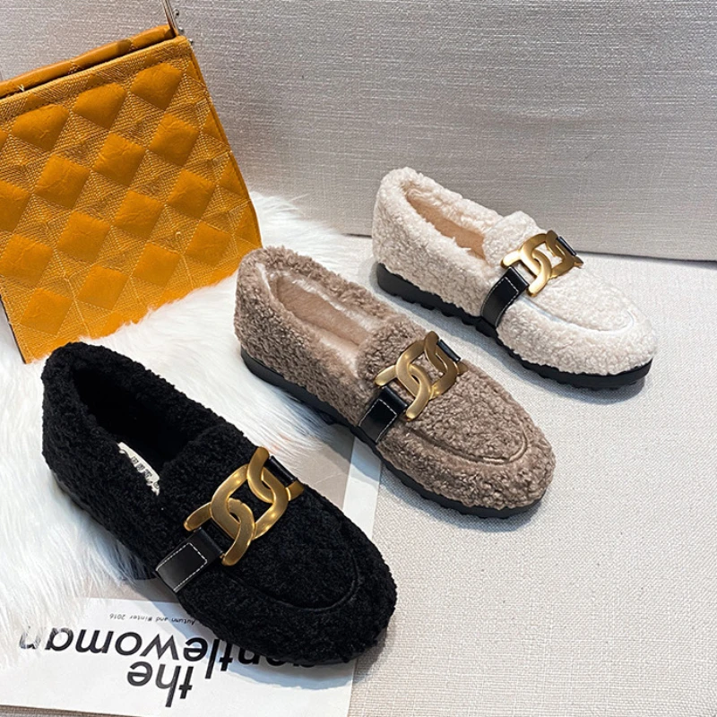 

Furry Loafer Shoes Women Casual Slip on Moccasins Ladies Feetwear Warm Plush Lambwool Oxfords Flat Shoes Zapatillas Mujer