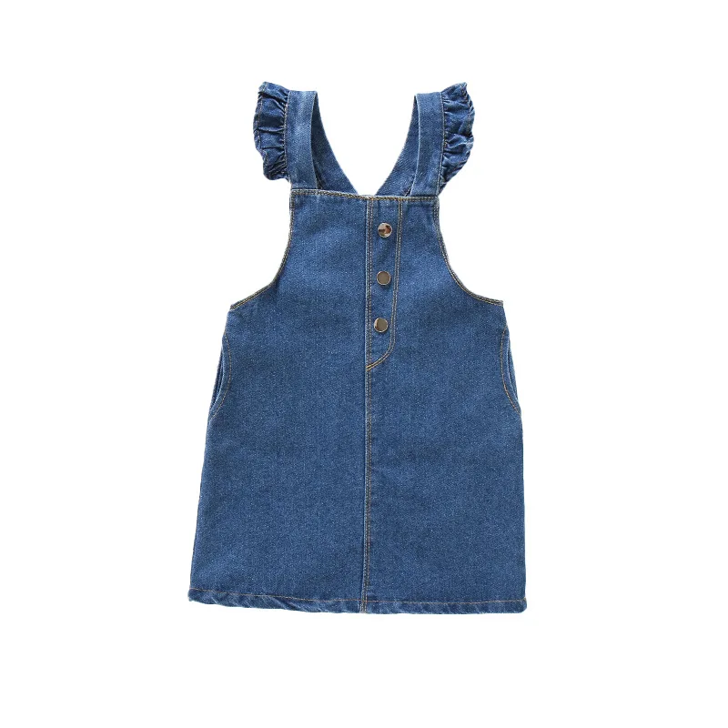 

Fashion Girls Clothes Skrits New 2023 Summer Spring Petal Sleeve Overall Skirt Blue Denim Suits Clothes for 1-6 Years Toddler