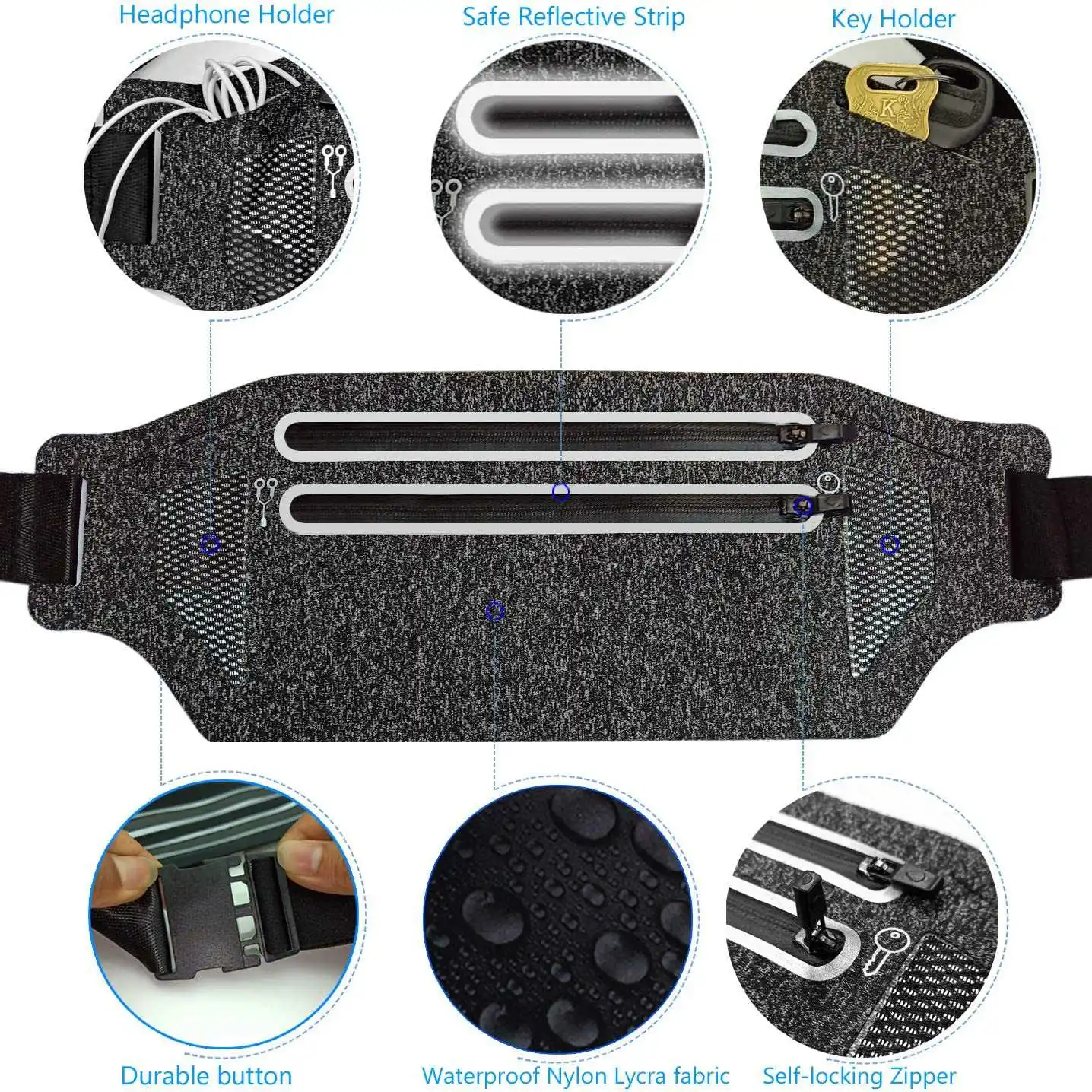 Ремень для бега поясная сумка с двумя карманами на молнии женщин и мужчин