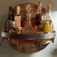 wooden vintage whiskey barrel shelf hand crafted liquor bottle display red wine rack barware bar shelves home restaurant decor