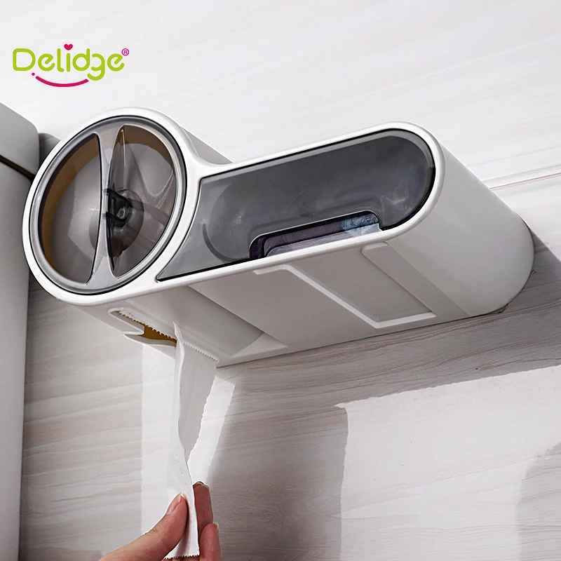 

1PC Punch Free Toilet Roll Paper Dispenser Holder Wall Mounted Waterproof Bathroom Tissue Garbage Bags Storage Boxes