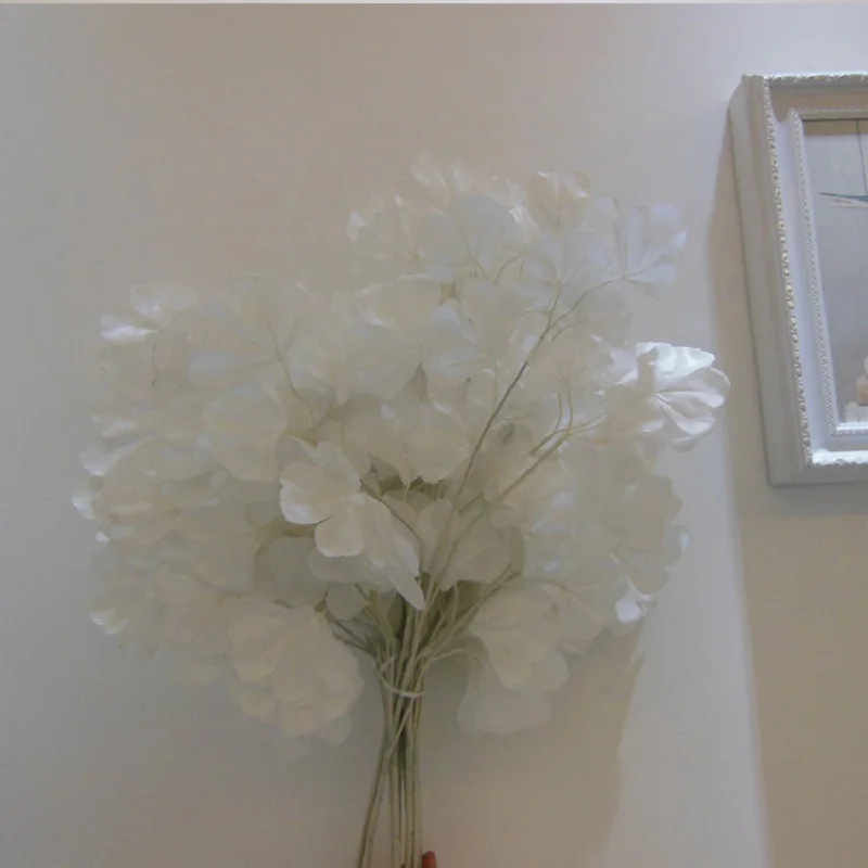12 шт. 60 см белая гинкго билоба Maidenhair листья дерева ветки шелковые искусственные