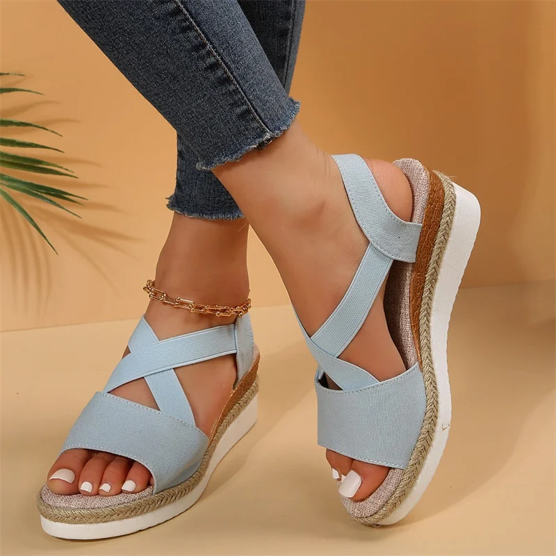 2023 Casual Women Summer Wedges Sandals Comfy Peep Toe Snake Print Women Beach Sandals Female Sandalias Mujer Verano