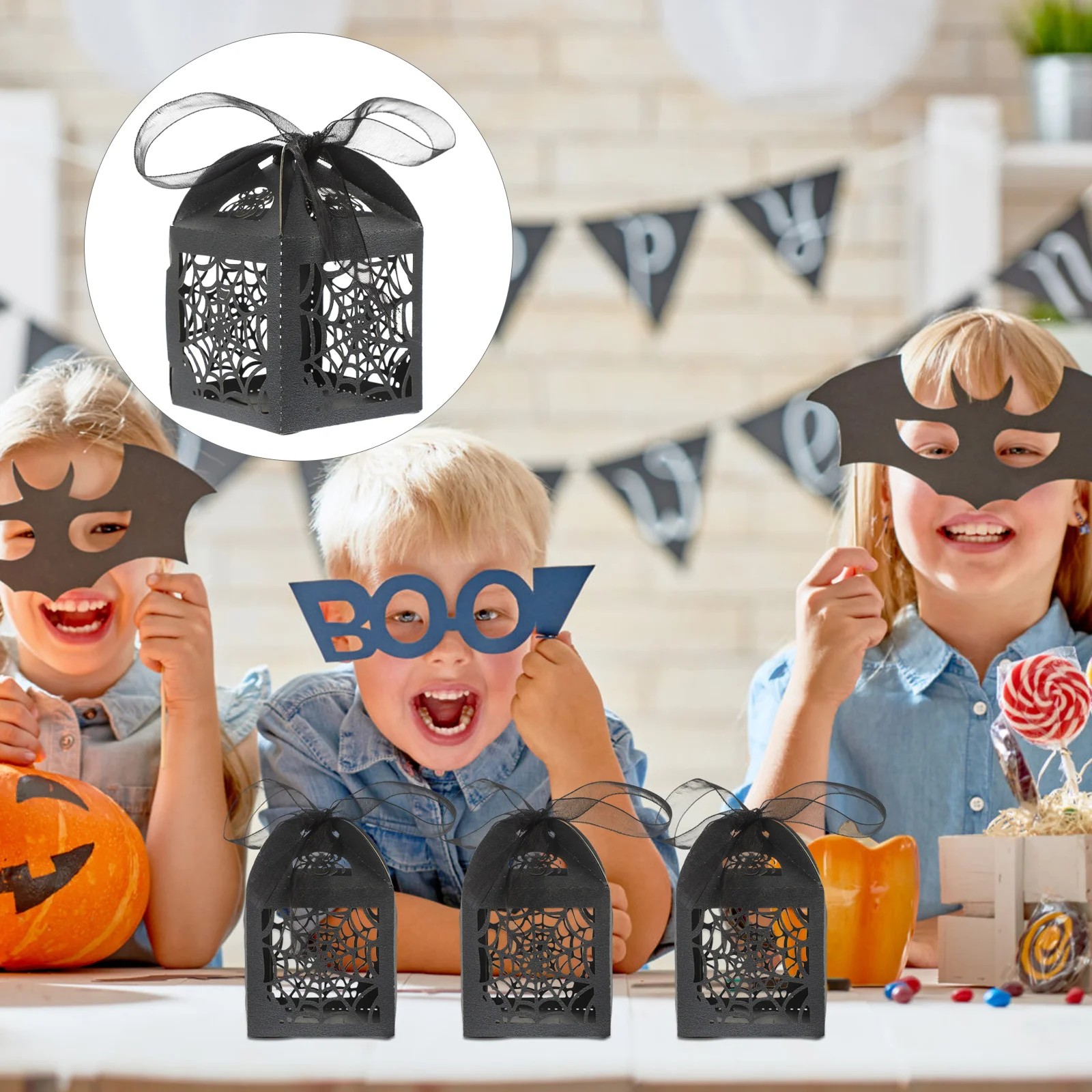 

50PCS Hollow Die-Cut Favor Boxes Halloween Wedding Candy Boxes Wedding Gift Boxes (Black) Gifts for guests Favors