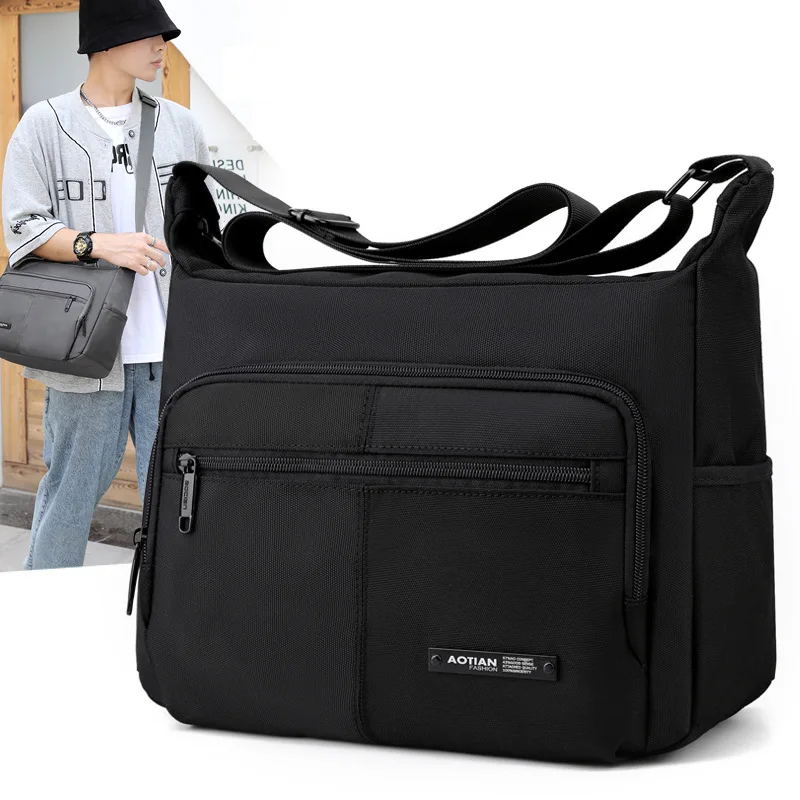 Oxford Shoulder Crossbody Bags Men Messenger Bag Strong Multilayers Pockets Design Style Solid colors Durable Zippers