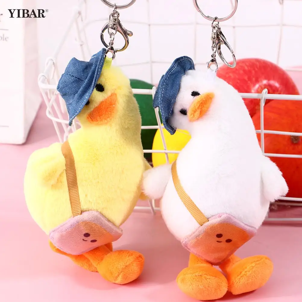 

Car Accessory Cartoon Lovely duck crooked neck Doll Keychain Yellow White Cute Plush Boy Girl Couple Keyring Lover Pendant
