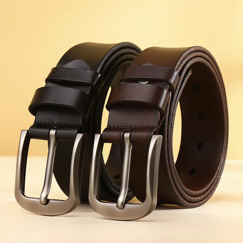 Men's Alloy Buckle Layer Cowhide Belt Fashion Men's Luxury Cesigner Denim Belt Leather Belt Pin Buckle
