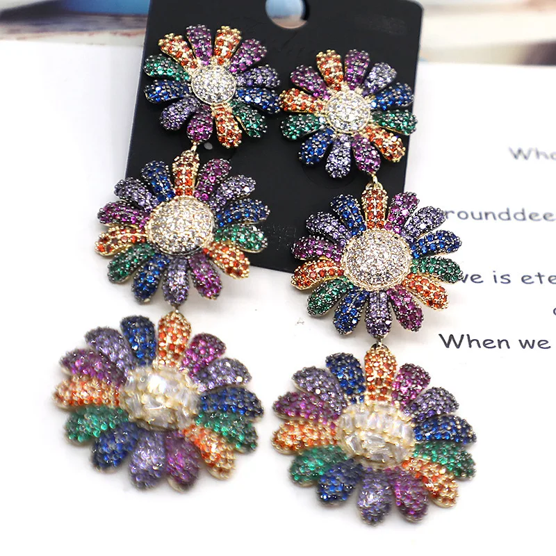 

Роскошные новые длинные серьги-подвески с цветным камнем цирконием кристаллом большим подсолнухом модные вечерние ювелирные изделия для ж...