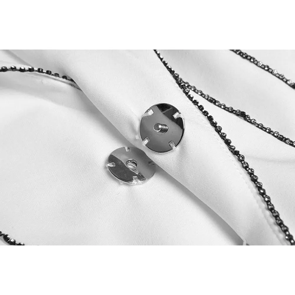 Women's Two Piece Suit Jumpsuit Single Button Beading Office Business Suit For Wedding Party Big Leg Slim Fit Suit Set