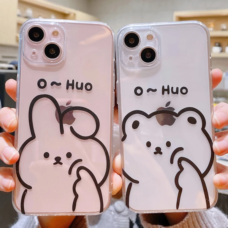 

Lovers‘ Cases For iPhone 12 13 Pro Max Mini 11 Pro Max X XR XS Max SE 2020 8 7 6 6S Plus Line Bunny Soft Silicone Cover Funda