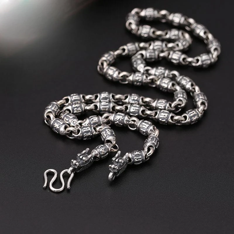 

New Six-character Mantra Leading Silver Necklace Men's Retro Style Domineering Personality Chain Fashion Jewelry Accessories